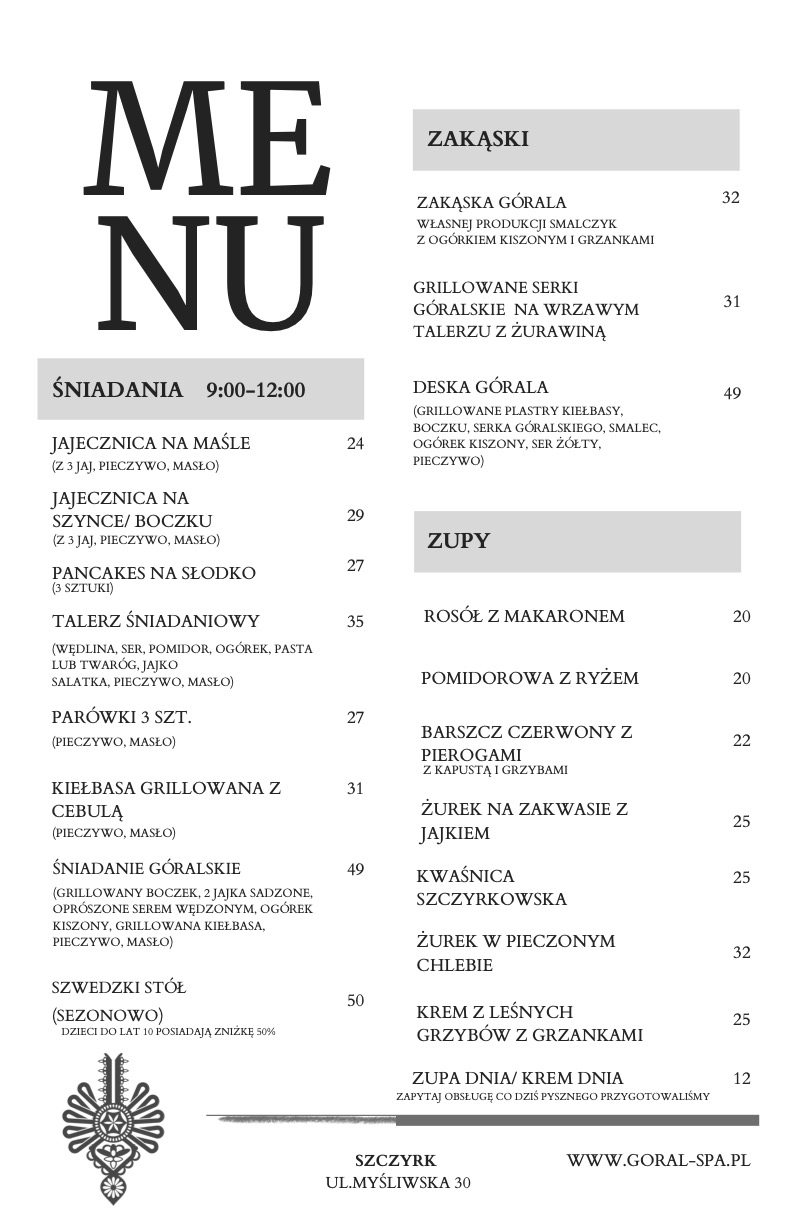 Menu restauracji – strona 1